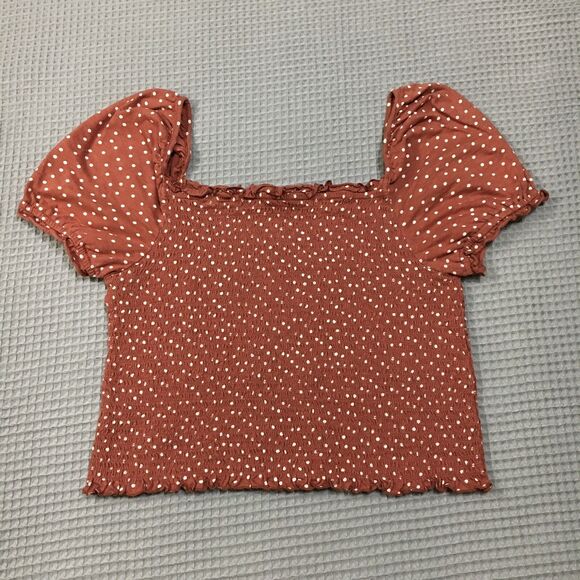 American Eagle Outfitters Tops - American Eagle Top Women’s L Smocked Polka Dot Crop Puff Sleeve Boho Cottage Y2K